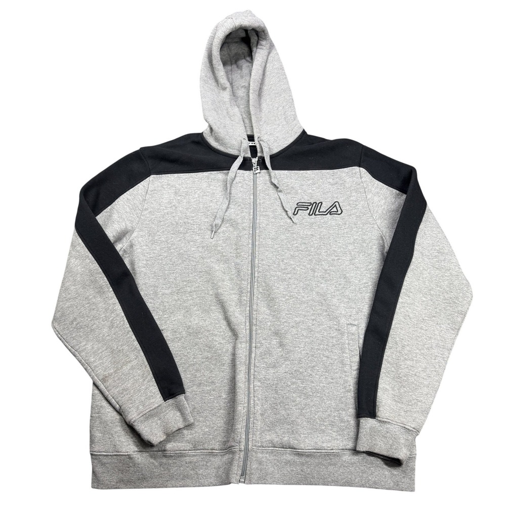 Fila Zip Up Hoodie Mens XL Gray Black Colorblock Athletic Full Zip Jacket